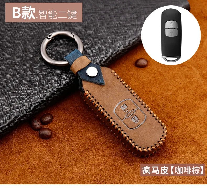 Remote Smart Car Key Case For Mazda 2 CX - 5 Axela Atenza CX - 7 CX - 9 CX - 3 CX - 4 CX - 8 MX5 M2 M3 M5 M6 GT Leather Keychain Cover Bag - Maxx accessoires auto