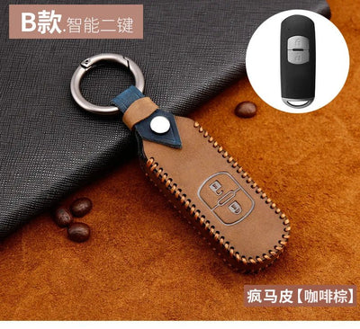 Remote Smart Car Key Case For Mazda 2 CX - 5 Axela Atenza CX - 7 CX - 9 CX - 3 CX - 4 CX - 8 MX5 M2 M3 M5 M6 GT Leather Keychain Cover Bag - Maxx accessoires auto