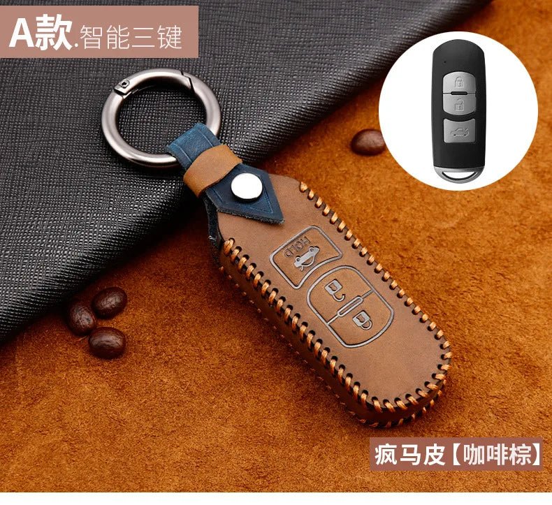 Remote Smart Car Key Case For Mazda 2 CX - 5 Axela Atenza CX - 7 CX - 9 CX - 3 CX - 4 CX - 8 MX5 M2 M3 M5 M6 GT Leather Keychain Cover Bag - Maxx accessoires auto