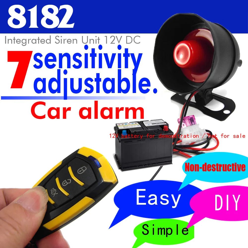 Universal Car Alarm 12V Automobile Protection System Device 7 - Levels Sensitivity Vehicle Alarm System with 2 Remote Controllers - Maxx accessoires auto