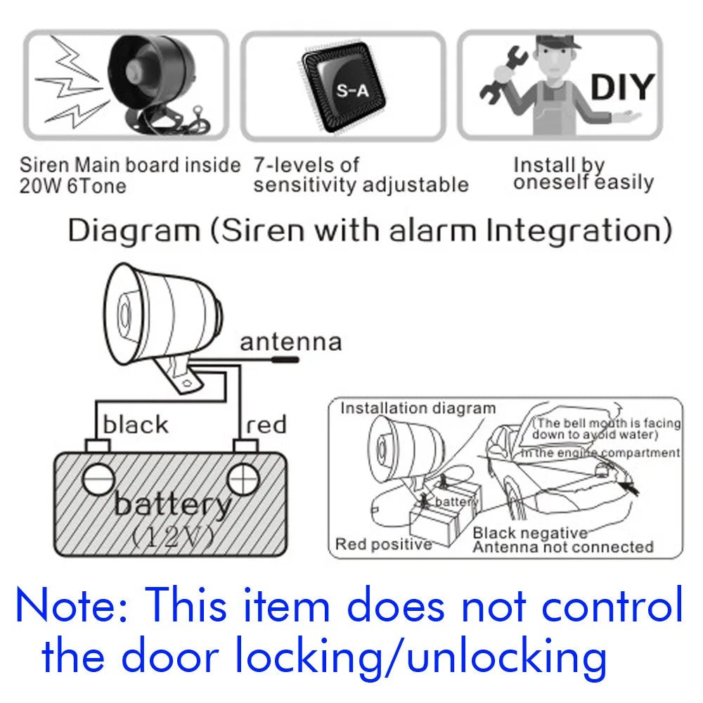 Universal Car Alarm 12V Automobile Protection System Device 7 - Levels Sensitivity Vehicle Alarm System with 2 Remote Controllers - Maxx accessoires auto