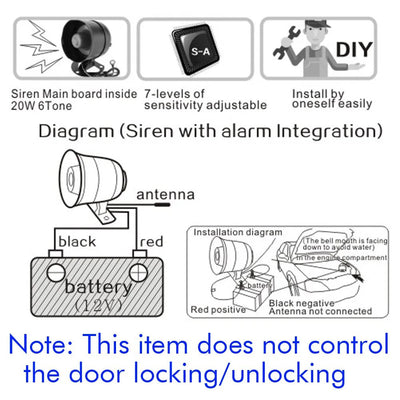 Universal Car Alarm 12V Automobile Protection System Device 7 - Levels Sensitivity Vehicle Alarm System with 2 Remote Controllers - Maxx accessoires auto