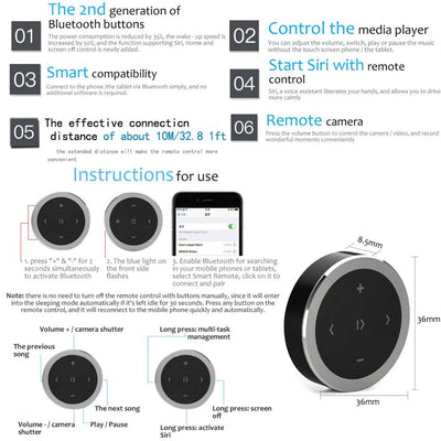 Wireless Bluetooth Remote Control Car Kit Media Button Car Motorcycle Steering Wheel Music Player Controller for iOS/Android - Maxx accessoires auto